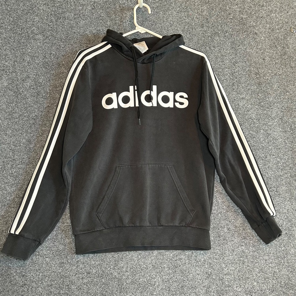 Adidas Men's Small Classic Black/White 3-Stripe Hoodie Sweatshirt Pullover